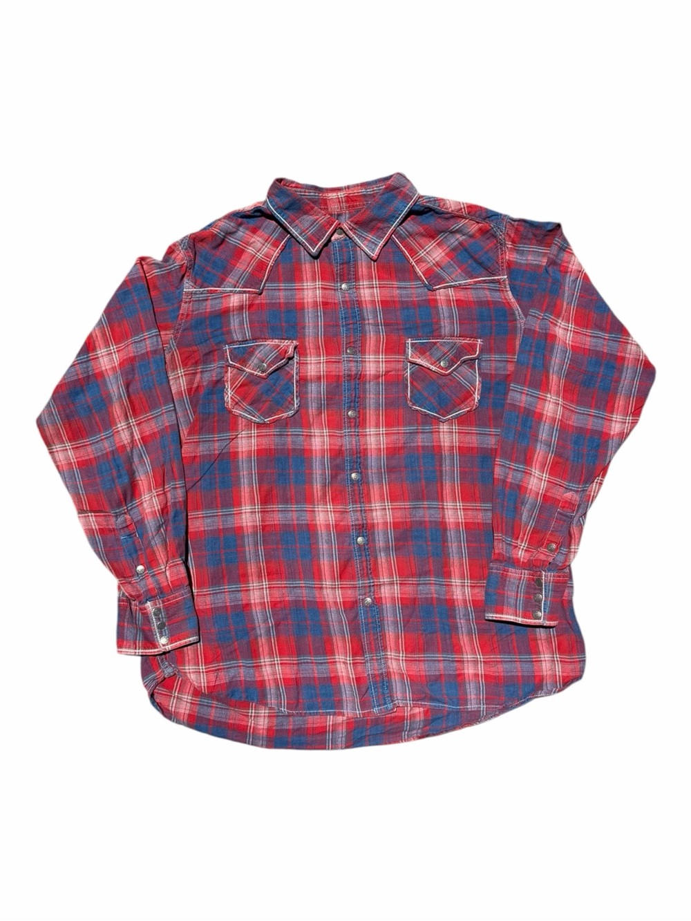 Ryan Michael Men’s XXL Red Blue Plaid Western Pearl Snap Cowboy Shirt Rodeo